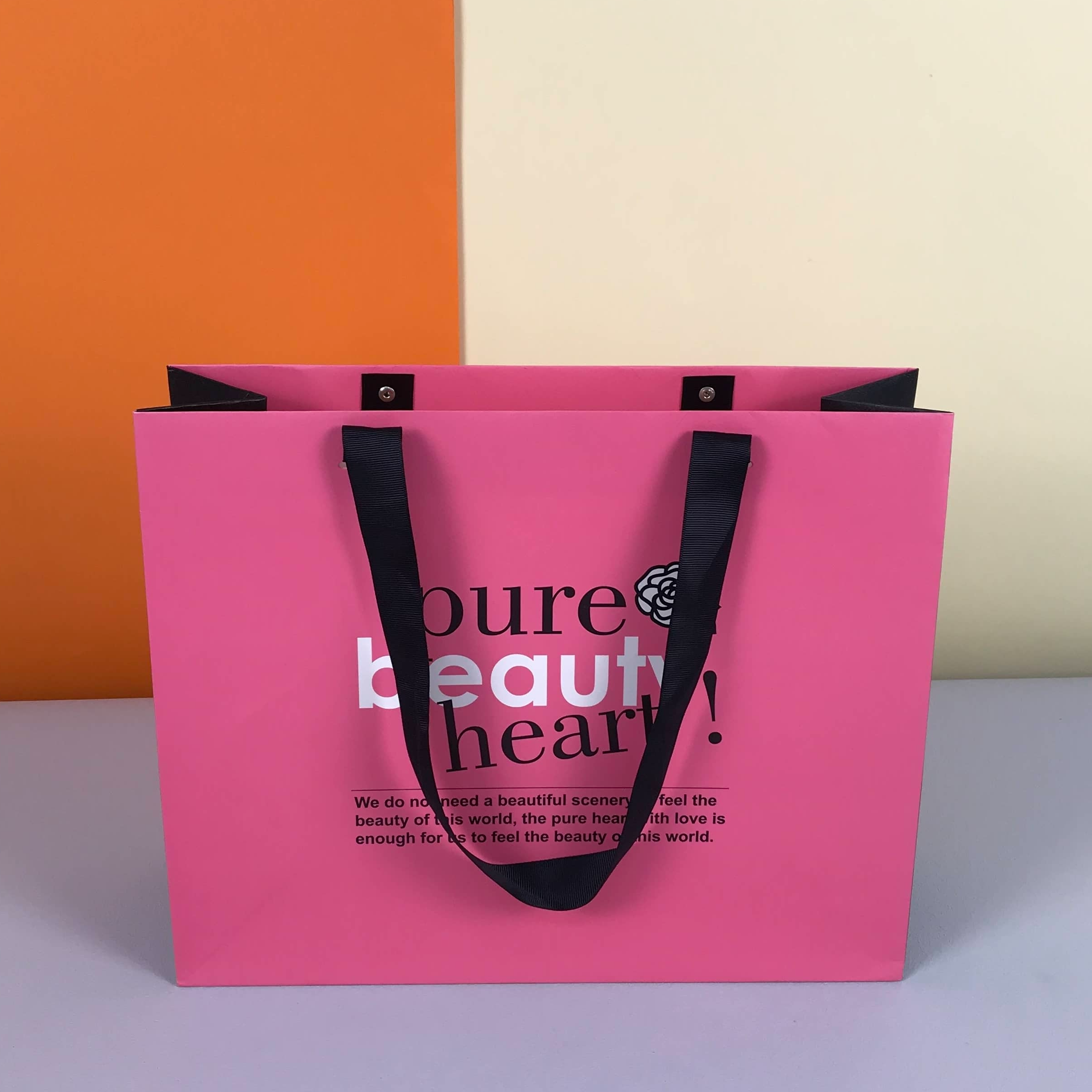 Custom Paper Bags with Logo | Pink Gift Reusable Grocery Bag Bulk with Handles for Shopping Store