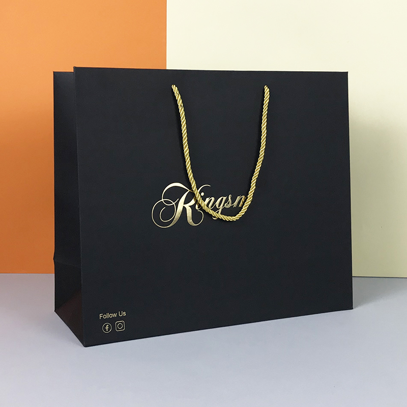 Lipack Matt Laminated Gold Foil Logo Black Cardboard Paper Gift Bags