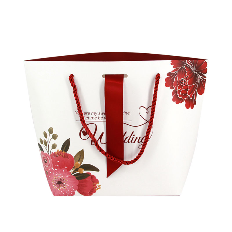 Lipack Custom Size Red and White Boat Shape Luxury Paper Bag with Twist Handle