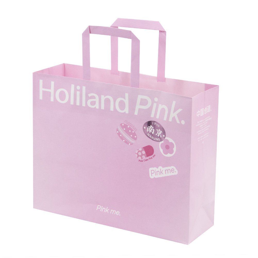 Lipack Custom Pink Color Kraft Paper Bags with Logo Print