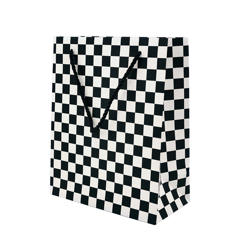 Lipack Recycled Plaid Black and White Paper Shopping Bag for Party Gift