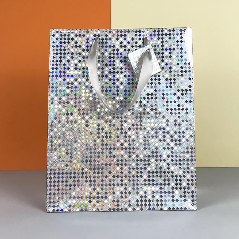 Lipack Silver Glitter Bling Holographic Cosmetics Shopping Paper Bag