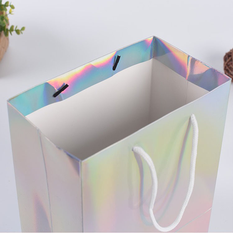 Lipack Custom Design Irridescent Holographic Paper Shopping Bag with Your Logo